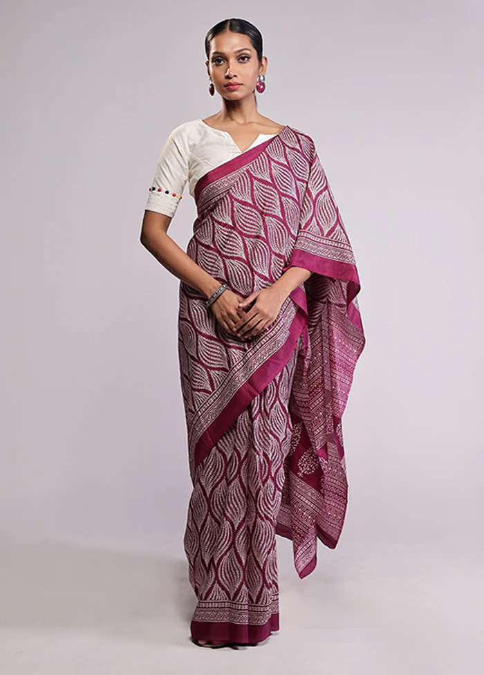 Pink Printed Silk Saree Without Blouse Piece - Image 2