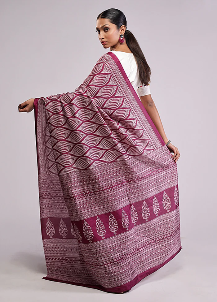 Pink Printed Silk Saree Without Blouse Piece - Image 3