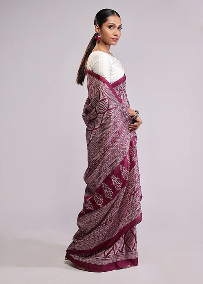 Pink Printed Silk Saree Without Blouse Piece - Image 4
