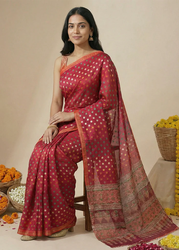 Purple Printed Silk Saree Without Blouse Piece - Image 3