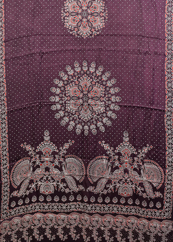 Purple Printed Silk Saree Without Blouse Piece - Image 4