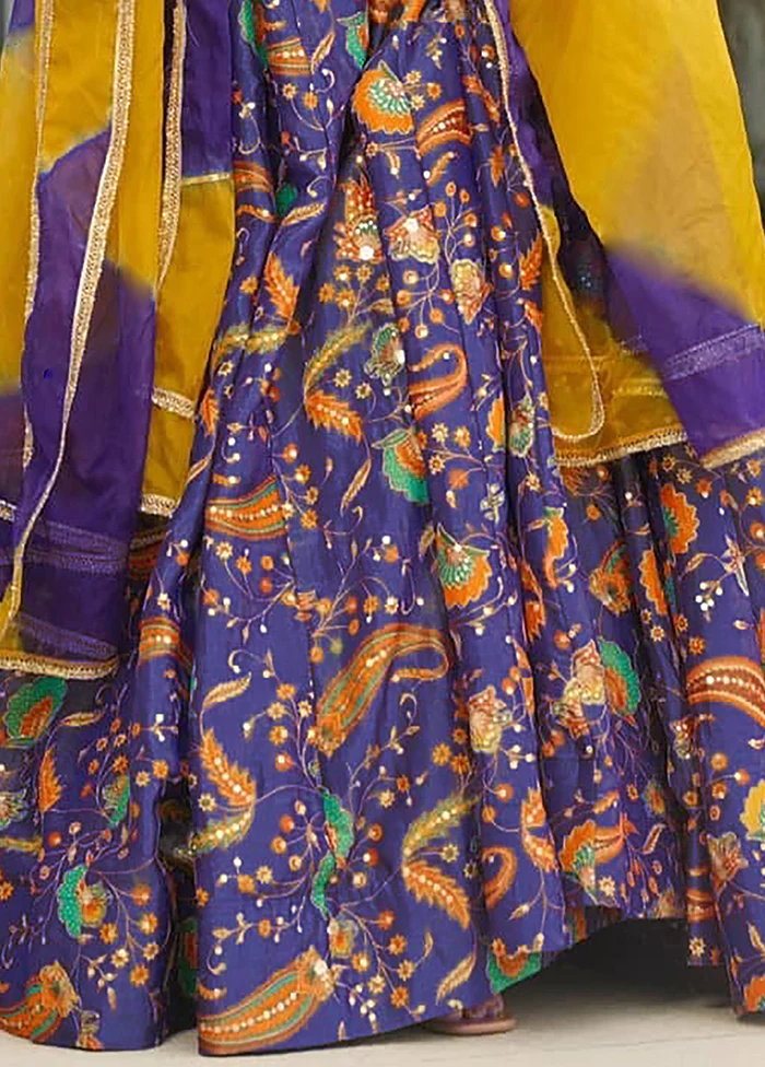 Purple Printed Work Silk Gown With Dupatta Set - Image 3