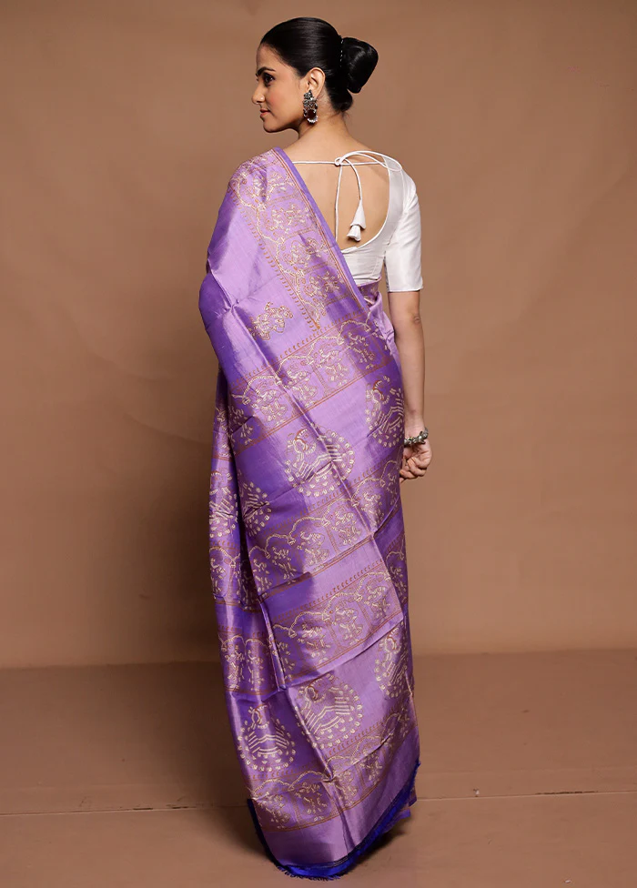 Purple Pure Bishnupuri Silk Saree Without Blouse Piece - Image 3