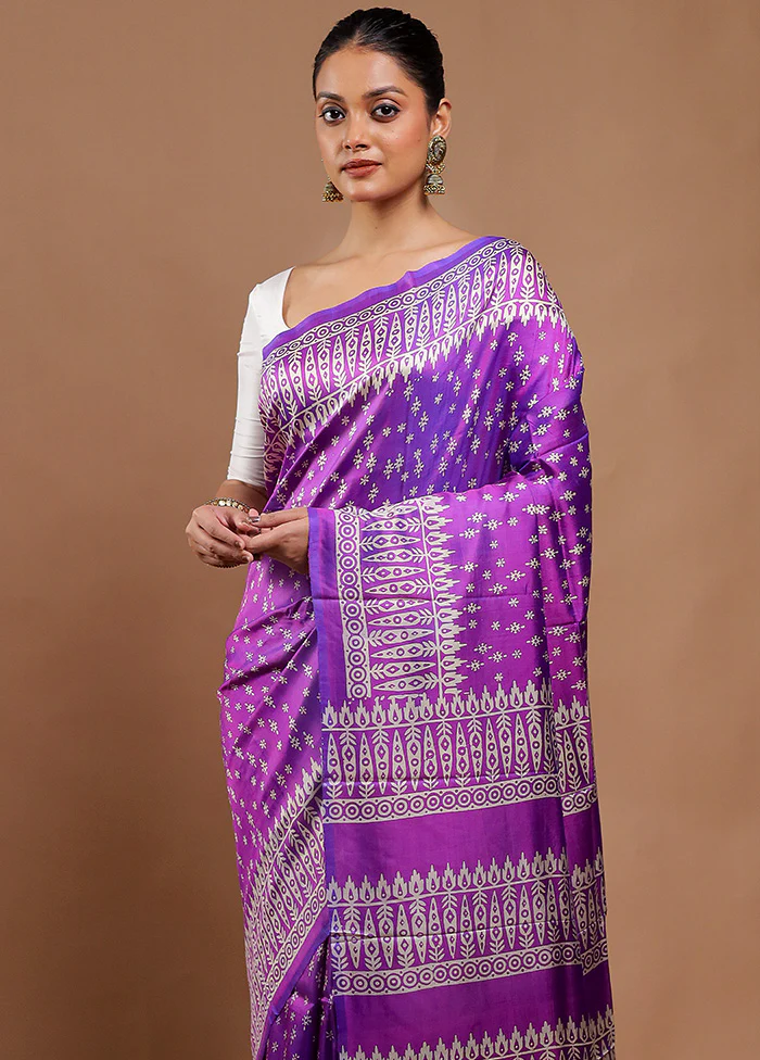 Purple Pure Bishnupuri Silk Saree Without Blouse Piece - Image 2