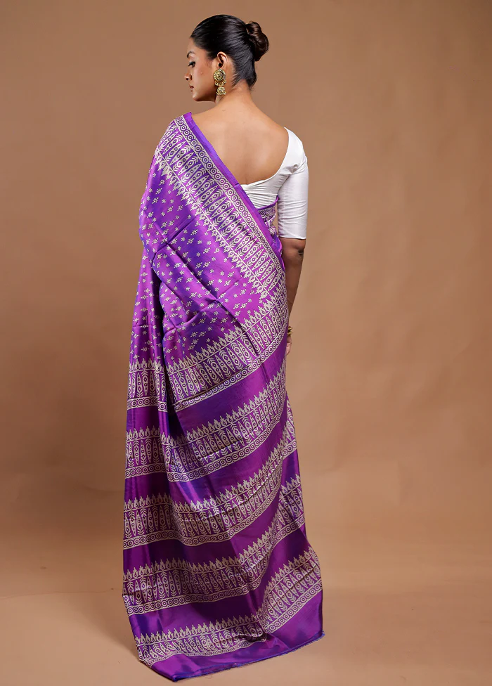 Purple Pure Bishnupuri Silk Saree Without Blouse Piece - Image 3