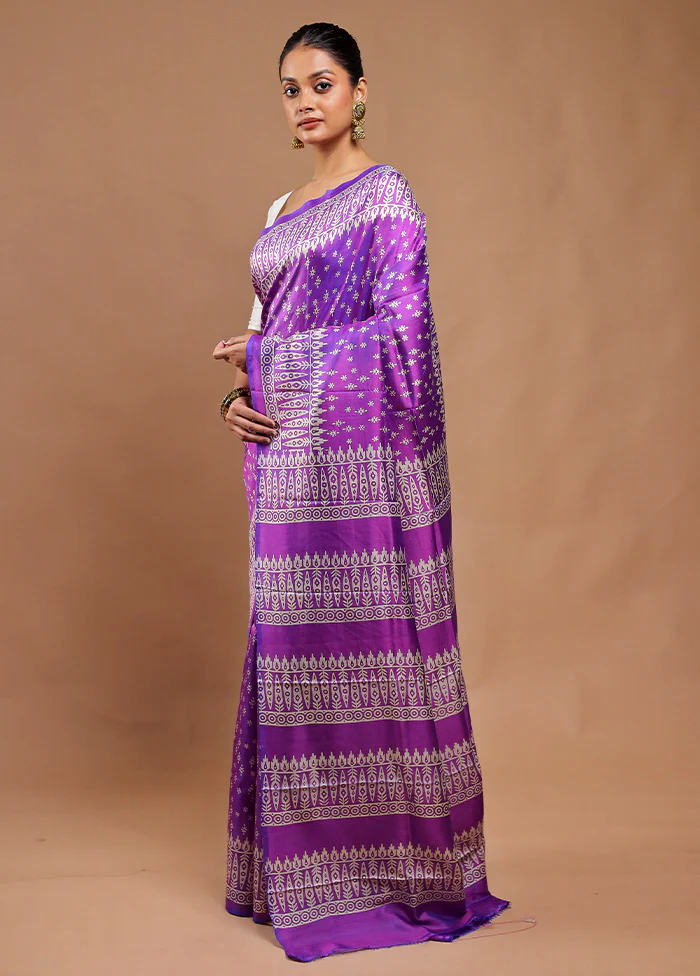 Purple Pure Bishnupuri Silk Saree Without Blouse Piece - Image 4