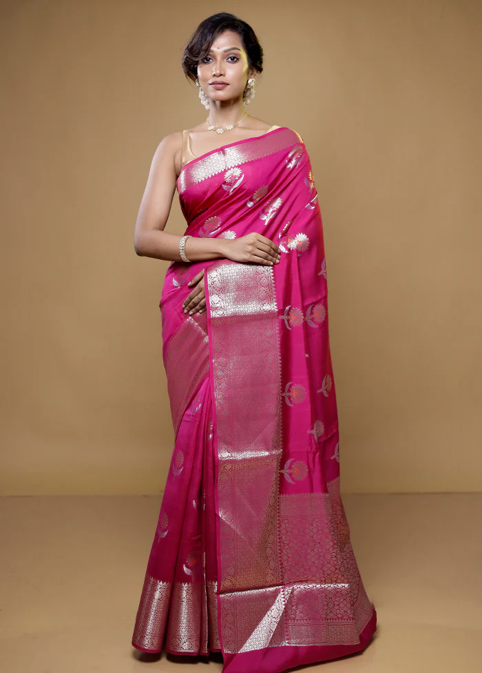 Purple Pure Cotton Saree With Blouse Piece - Image 2