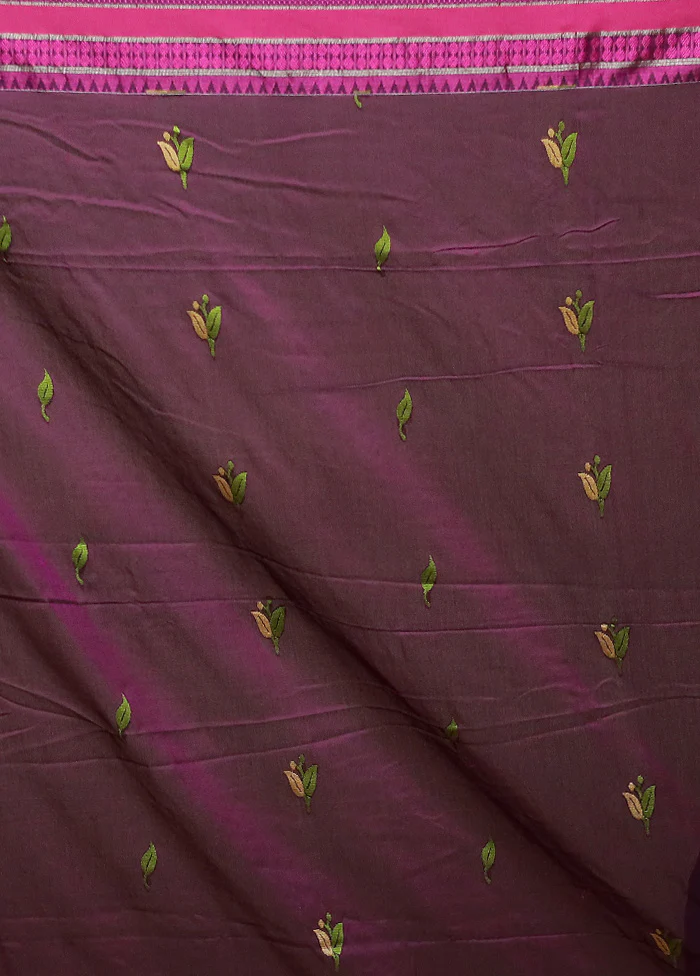 Purple Pure Cotton Saree With Blouse Piece - Image 5