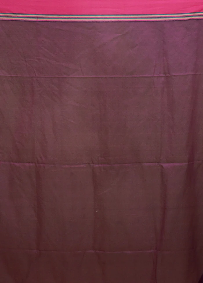 Purple Pure Cotton Saree With Blouse Piece - Image 5