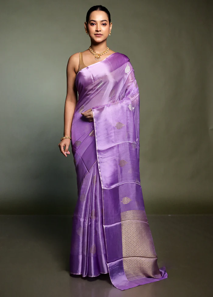 Purple Pure Kota Cotton Saree With Blouse Piece - Image 2