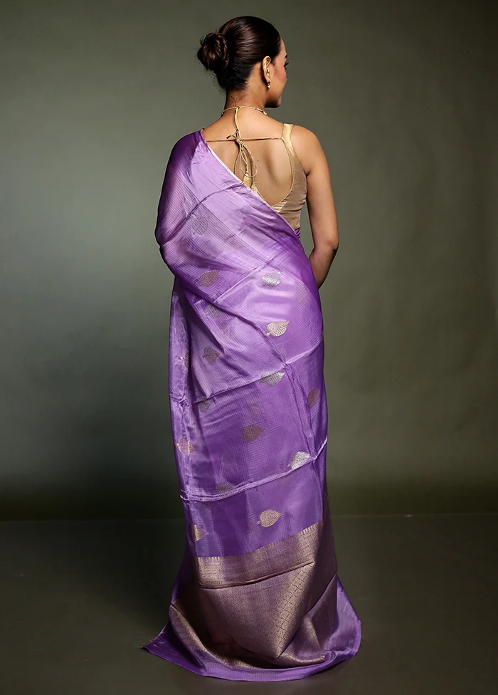 Purple Pure Kota Cotton Saree With Blouse Piece - Image 3