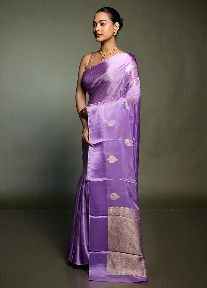 Purple Pure Kota Cotton Saree With Blouse Piece - Image 4