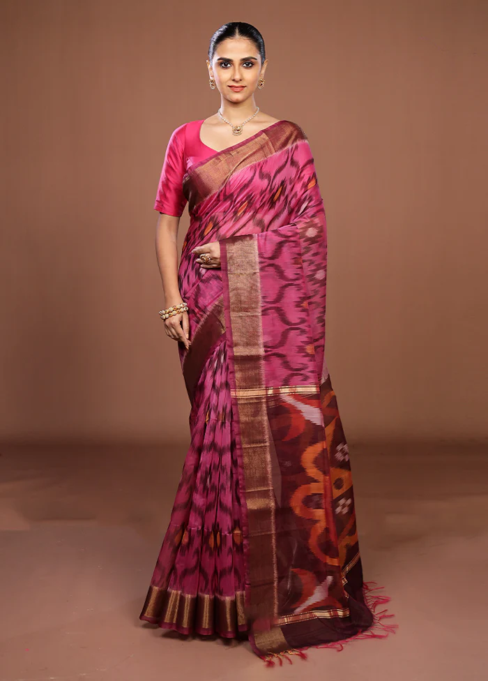 Purple Pure Cotton Saree With Blouse Piece - Image 2