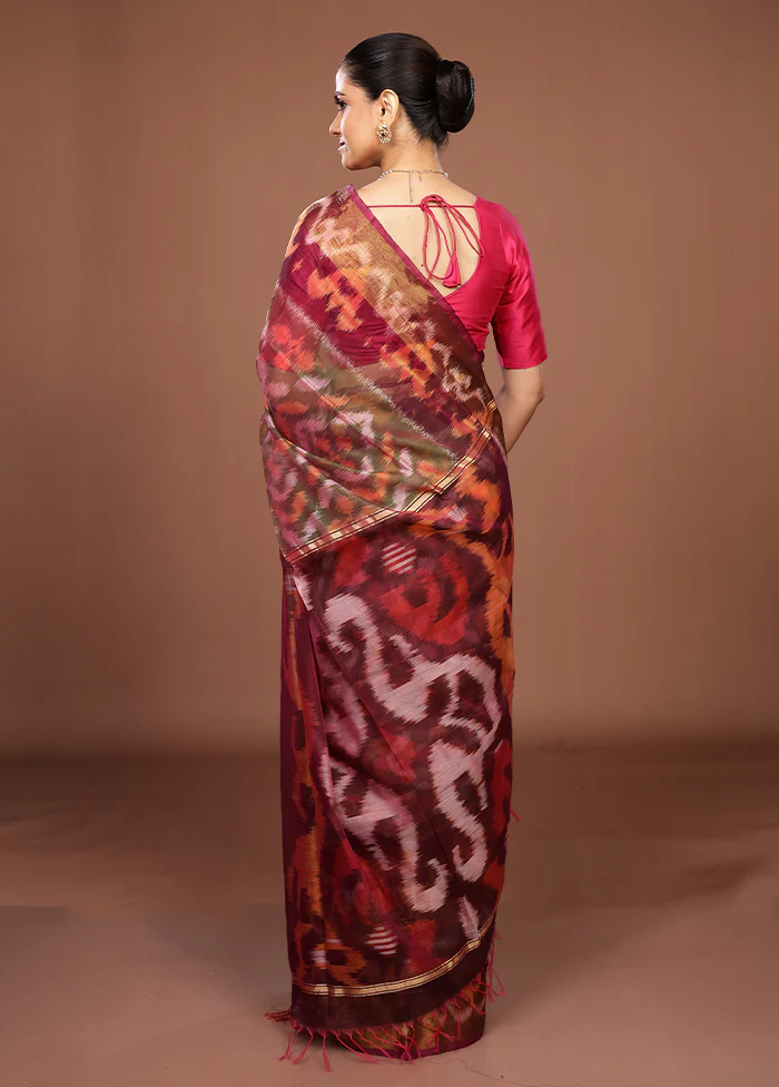 Purple Pure Cotton Saree With Blouse Piece - Image 3