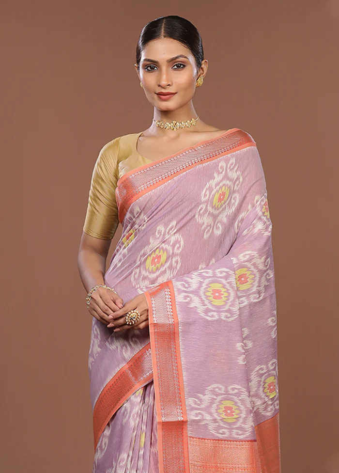 Purple Pure Cotton Saree With Blouse Piece