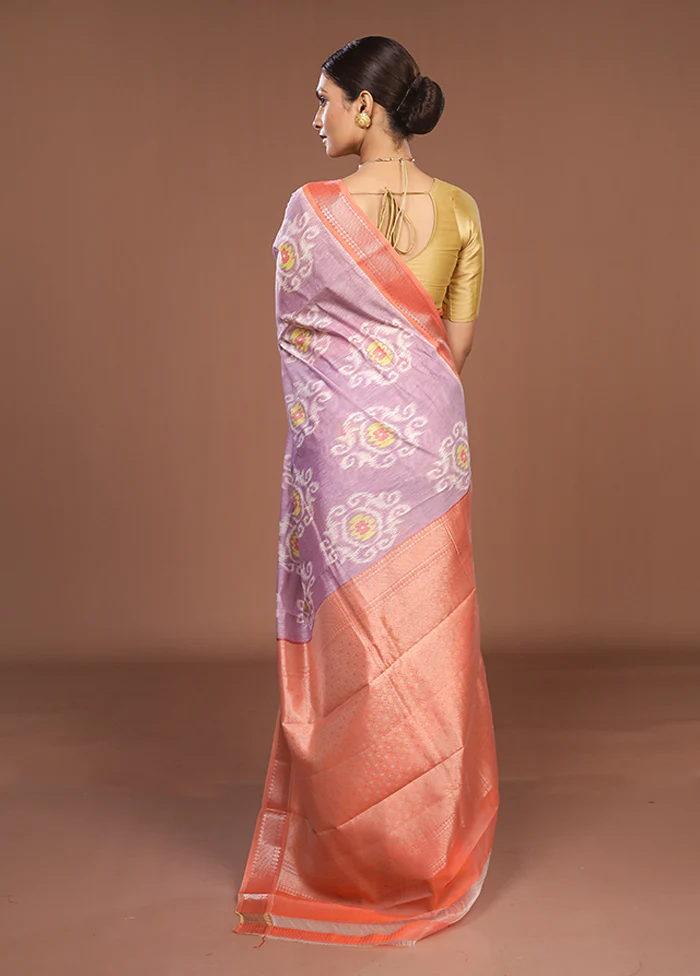 Purple Pure Cotton Saree With Blouse Piece - Image 3