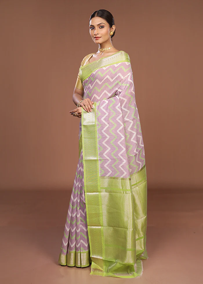 Purple Pure Cotton Saree With Blouse Piece - Image 4