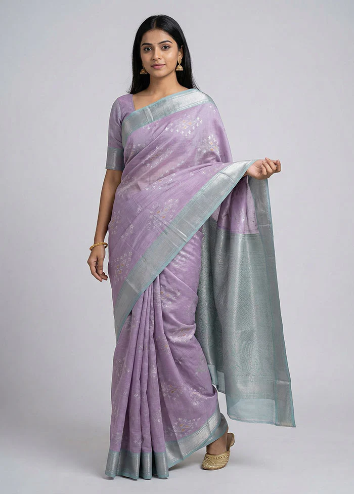 Purple Pure Cotton Saree With Blouse Piece