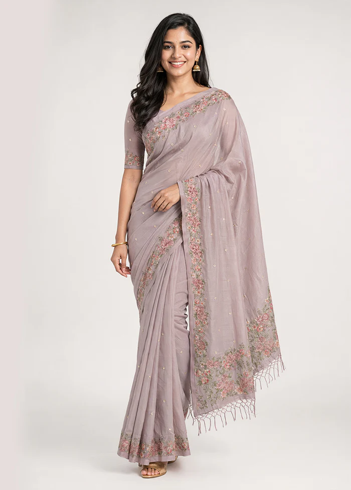 Purple Pure Cotton Saree With Blouse Piece