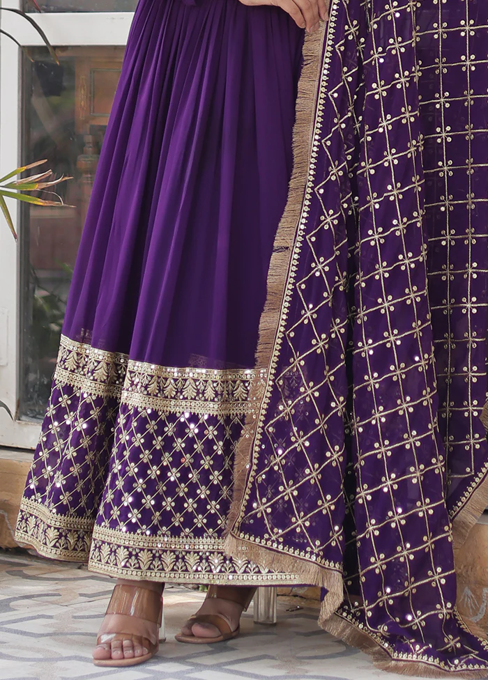 Purple Readymade Georgette Dupatta Long Gown - Image 3