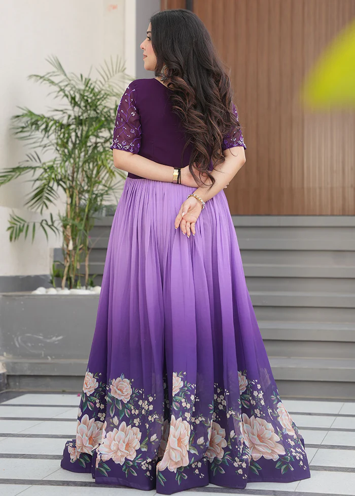 Purple Readymade Georgette Indian Dress - Image 3