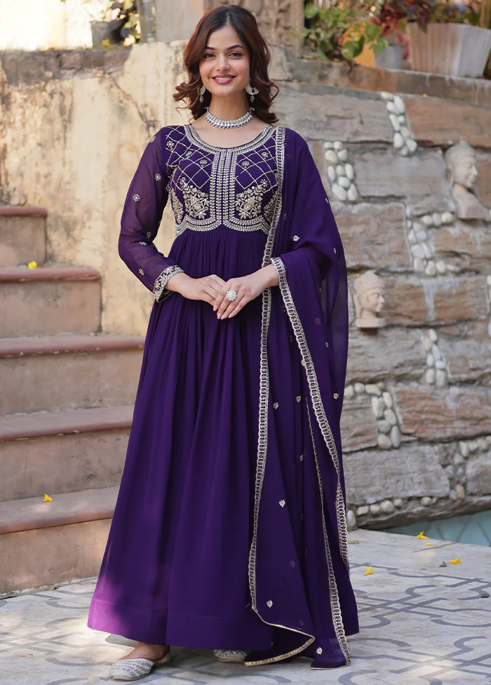 Purple Readymade Georgette Indian Dress