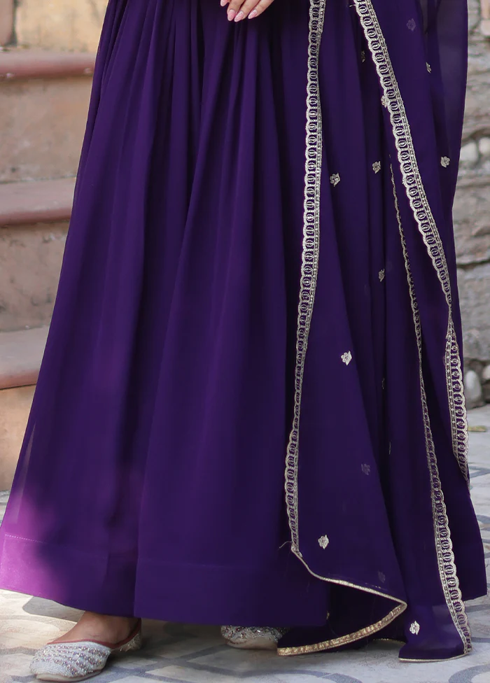 Purple Readymade Georgette Indian Dress - Image 3