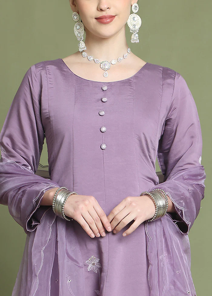 Purple Readymade Silk Dupatta Indian Dress - Image 3