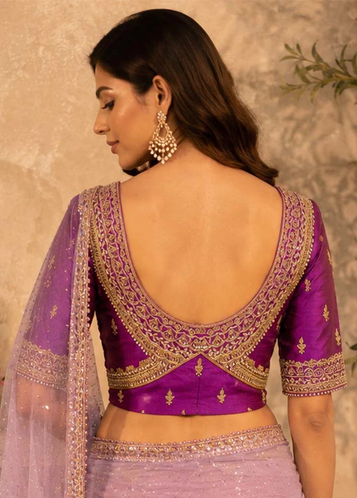 Purple Round Neck Designer Blouse - Image 2