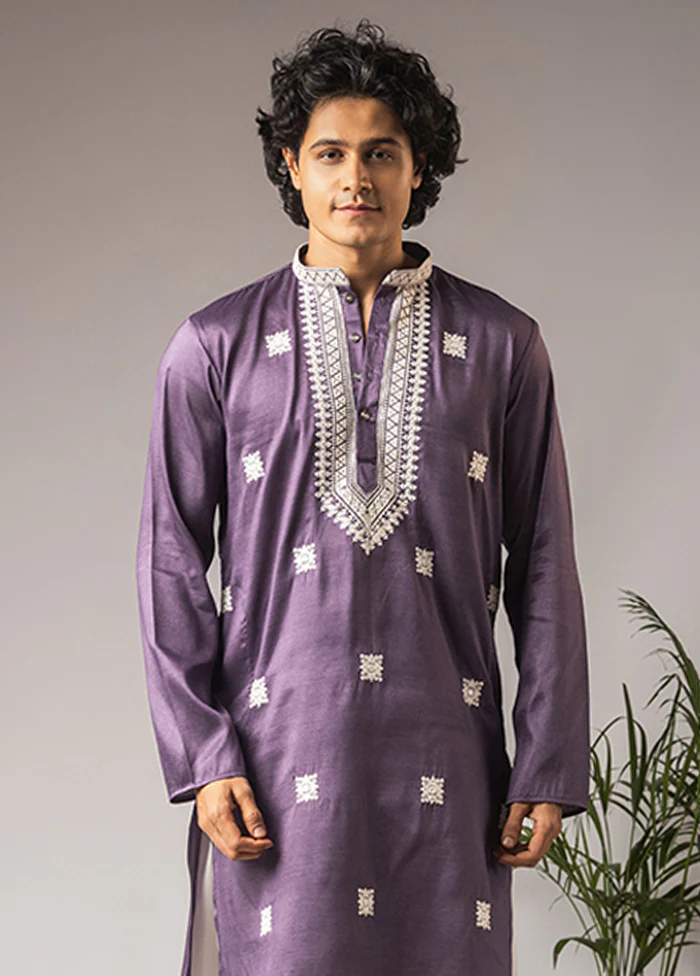 Purple Silk Kurta & Pajama Set - Image 2