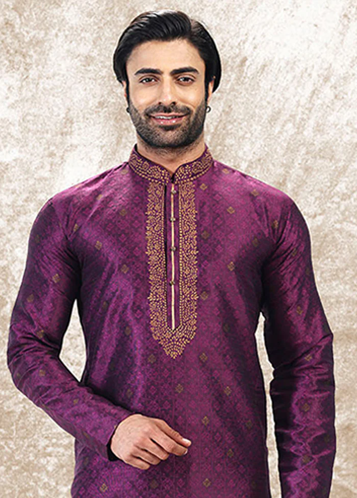 Purple Silk Kurta & Pajama Set - Image 2