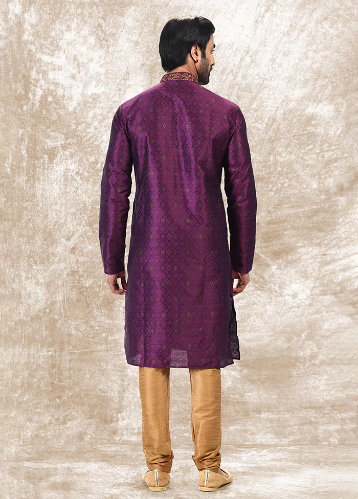 Purple Silk Kurta & Pajama Set - Image 3