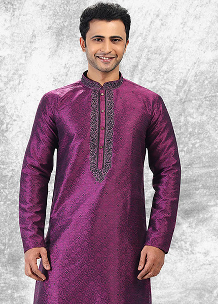 Purple Silk Kurta & Pajama Set - Image 2