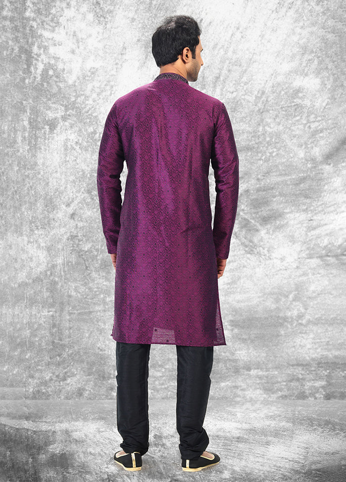 Purple Silk Kurta & Pajama Set - Image 3