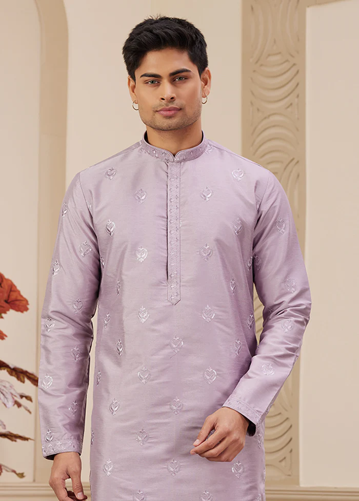 Purple Silk Kurta & Pajama Set - Image 2