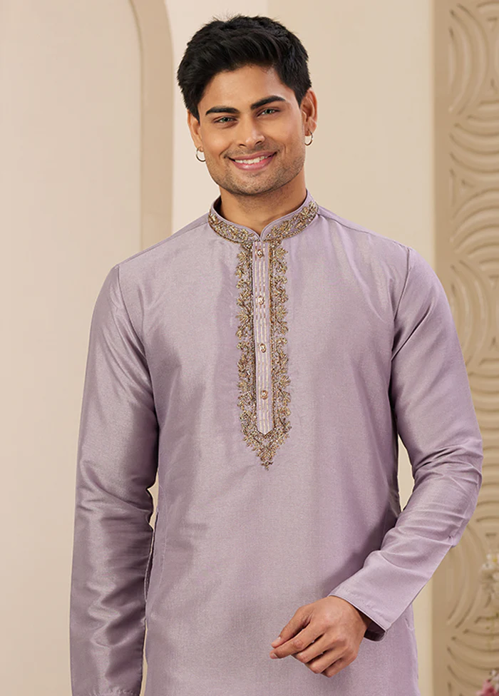 Purple Silk Kurta & Pajama Set - Image 2