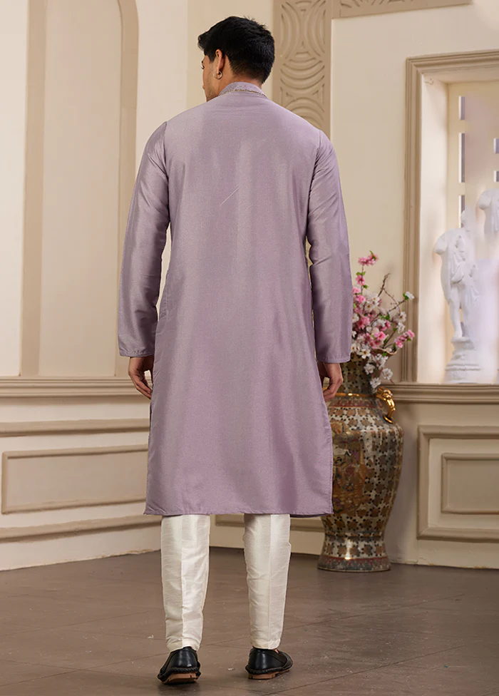 Purple Silk Kurta & Pajama Set - Image 3