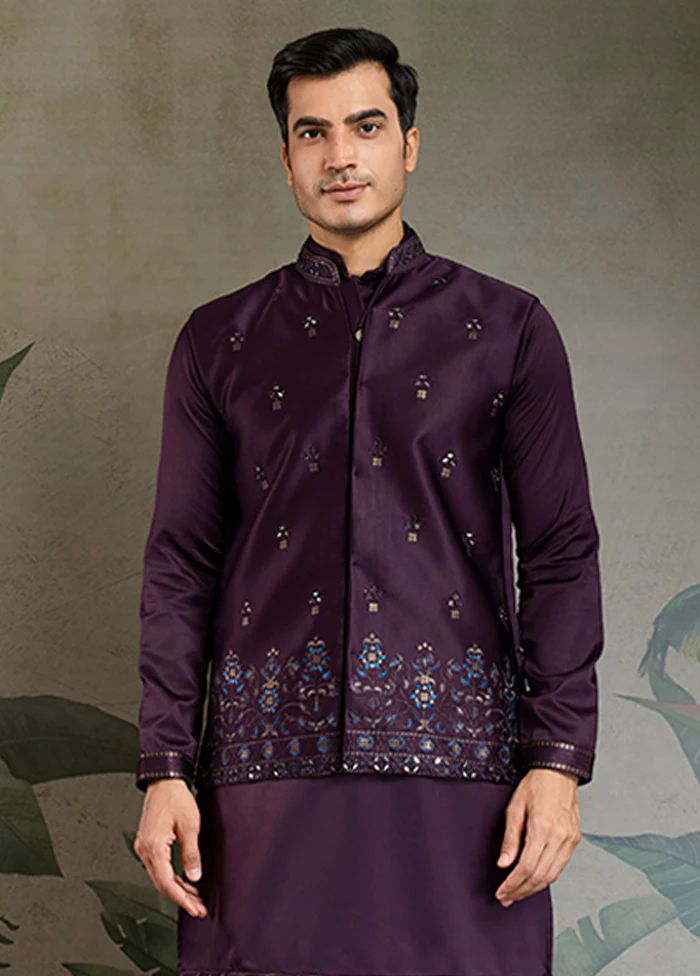 Purple Silk Kurta & Pajama Set - Image 2