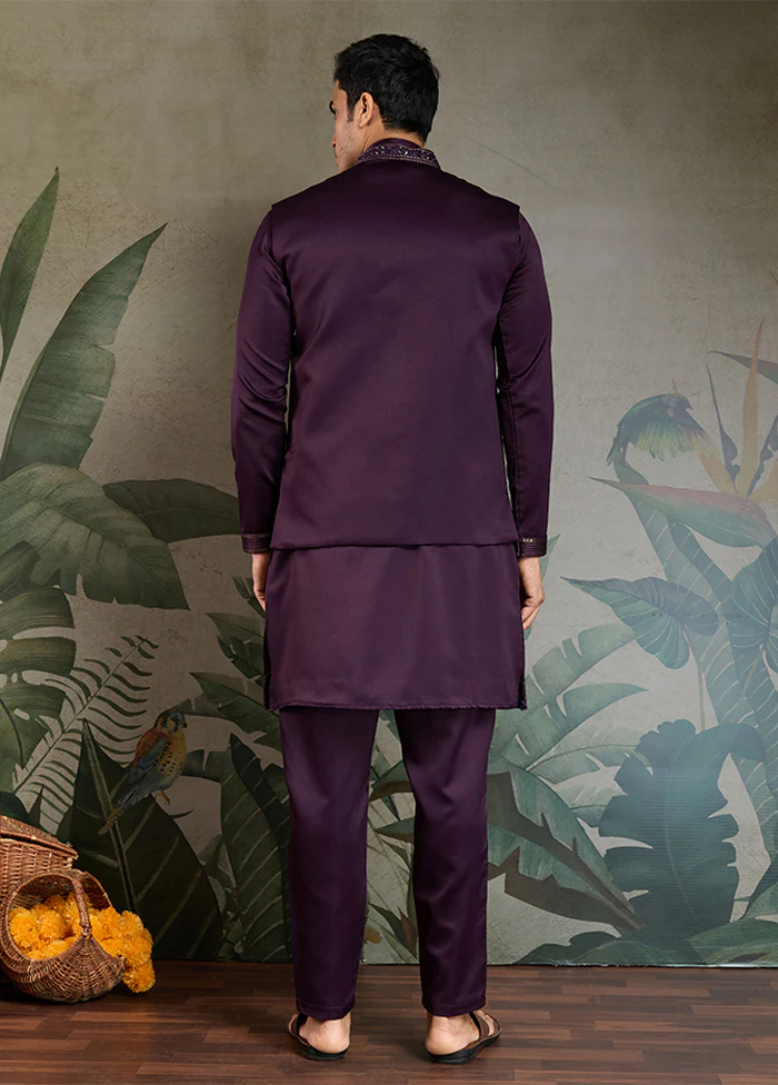 Purple Silk Kurta & Pajama Set - Image 3