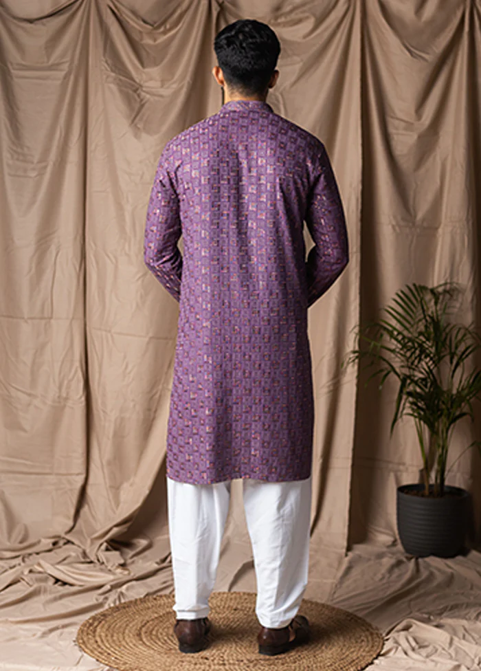 Purple Silk Kurta & Pajama Set - Image 3
