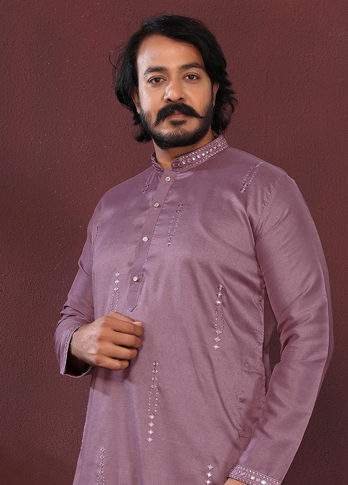 Purple Silk Kurta & Pajama Set - Image 2
