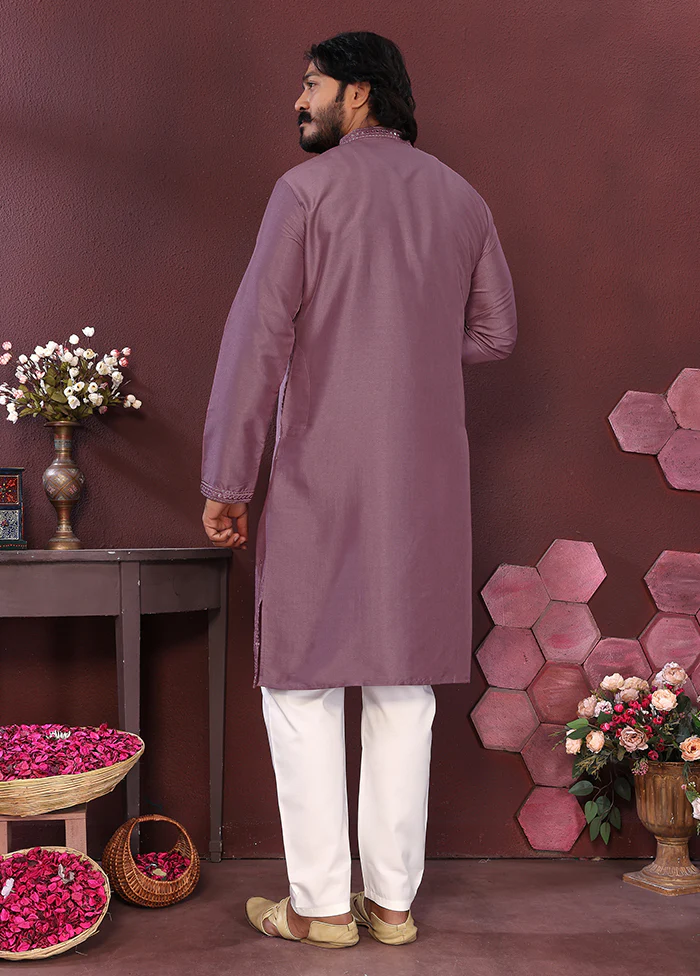 Purple Silk Kurta & Pajama Set - Image 3