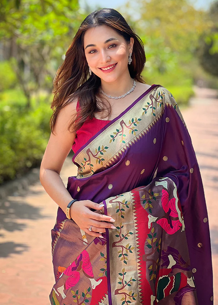Purple Spun Silk Saree With Blouse Piece - Image 2