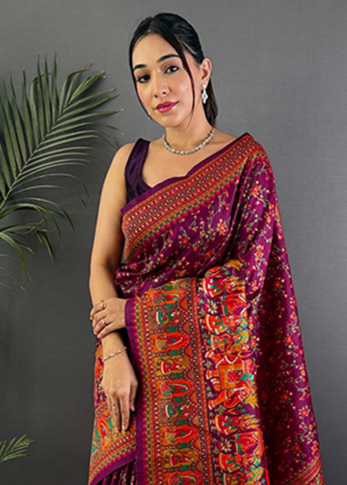Purple Spun Silk Saree With Blouse Piece - Image 2