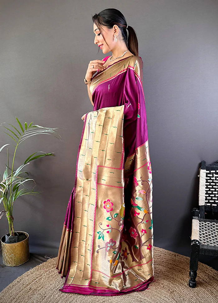 Purple Spun Silk Saree With Blouse Piece - Image 3