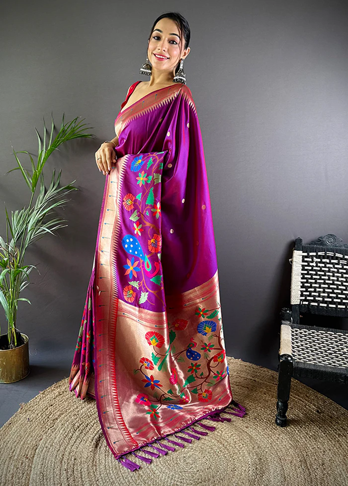 Purple Spun Silk Saree With Blouse Piece - Image 3