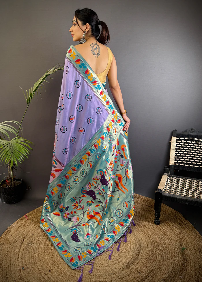 Purple Spun Silk Saree With Blouse Piece - Image 3