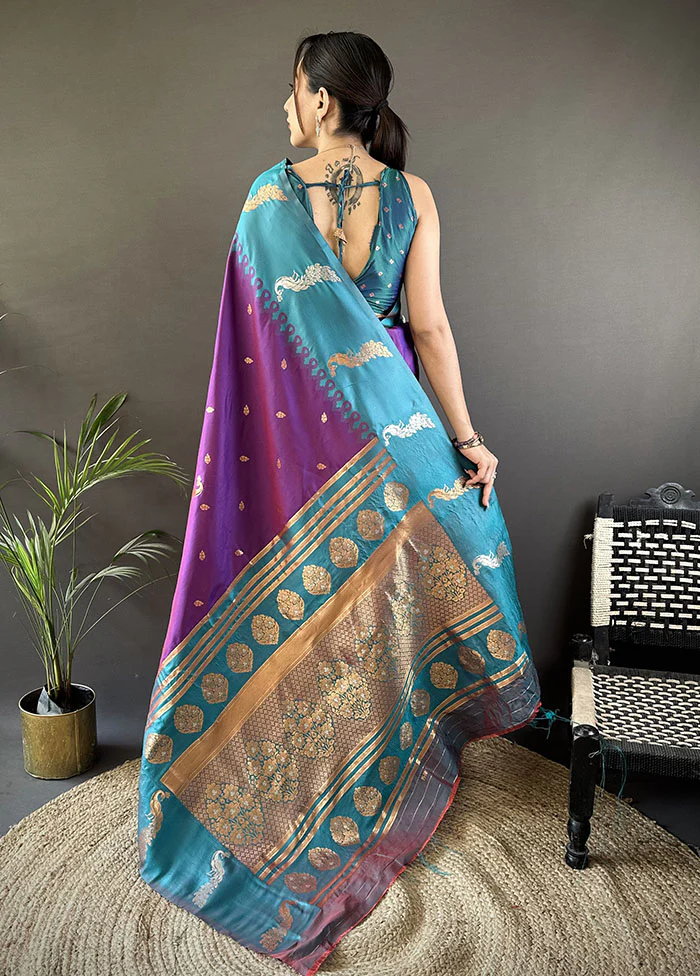 Purple Spun Silk Saree With Blouse Piece - Image 3