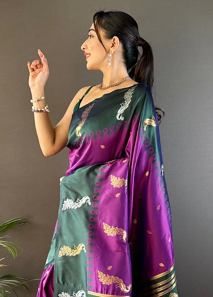 Purple Spun Silk Saree With Blouse Piece - Image 2