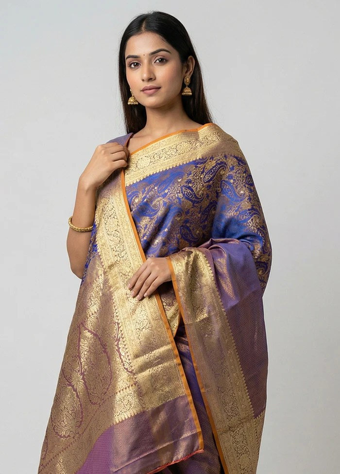 Purple Tanchoi Silk Saree With Blouse Piece - Image 2